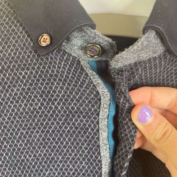 Ted Baker MensHoundstooth Knit Polo Shirt Black and Gray‎ Long Sleeve Size Large - Picture 6 of 10